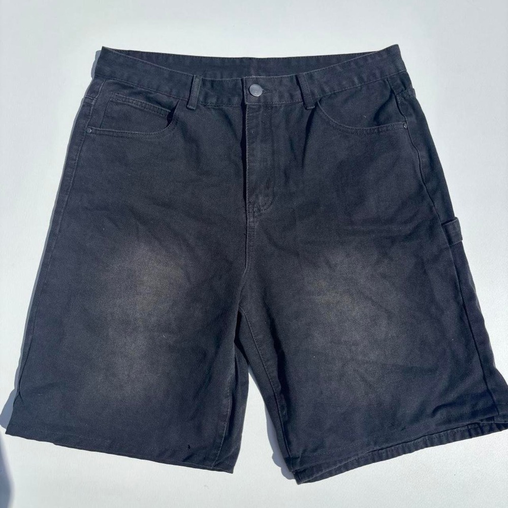 Black Faded Cotton/Polyester Jean Shorts - XL